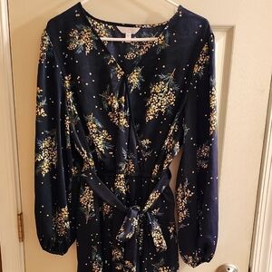 LC Lauren Conrad Blue and Yellow Long Sleeve Dress